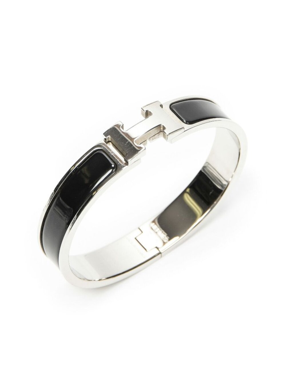 Hermes Clic Clac Bracelet Black Silver Plating